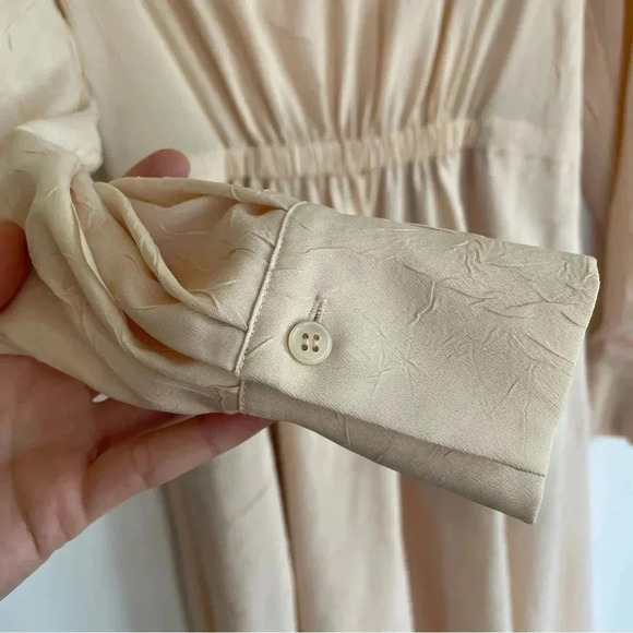 Vince Poet Long Sleeve Dress in Sandalwood Beige Textured Sheer Asymmetrical Hem - Picture 9 of 16